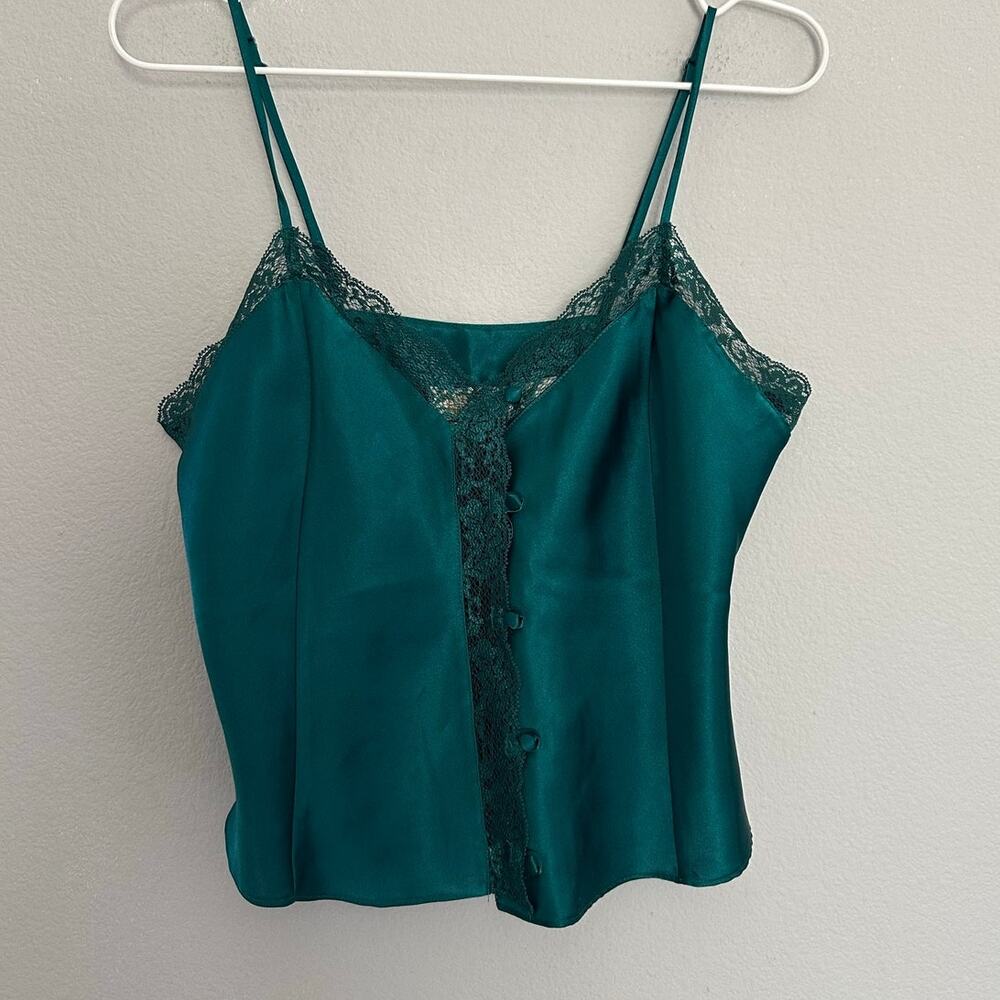 Vintage  Victoria’s Secret Gold Label Green Lace Satin Camisole size Small